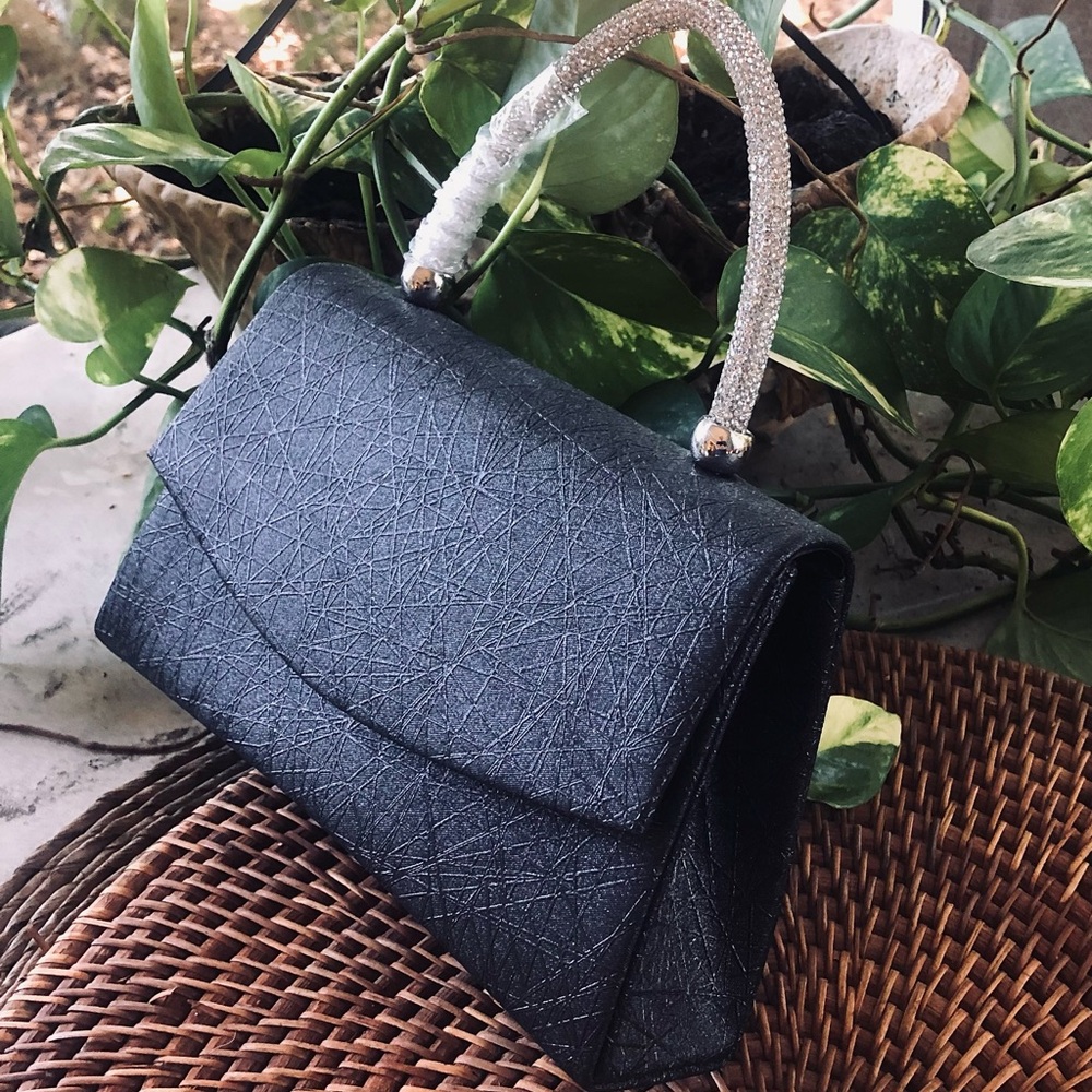 Evening Bag BLACK  🩷SPARKLING CRYSTAL JEWELED HANDLE NWOT HANDBAG ⭐️RETRO VIBE